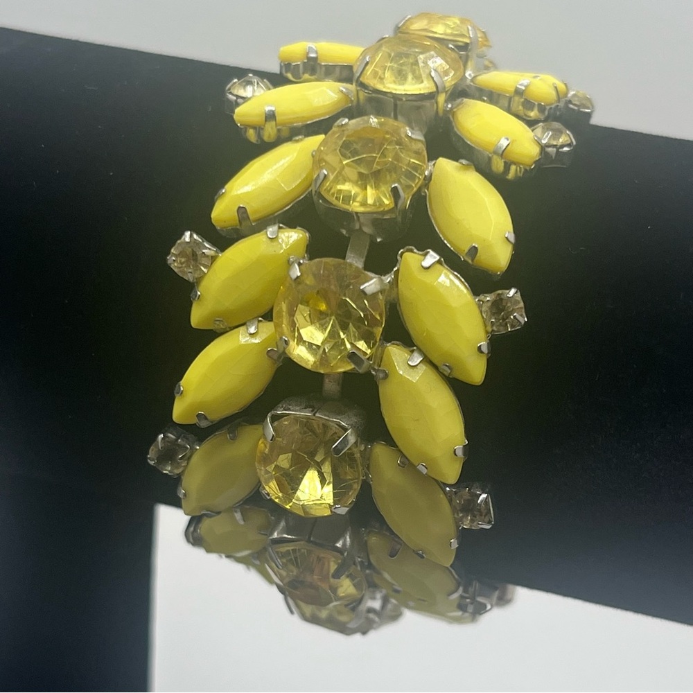 Vintage Yellow Rhinestone Statement Bracelet Lemo… - image 5